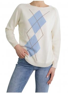 Maglioncino con rombi bicolore girocollo in cotone 